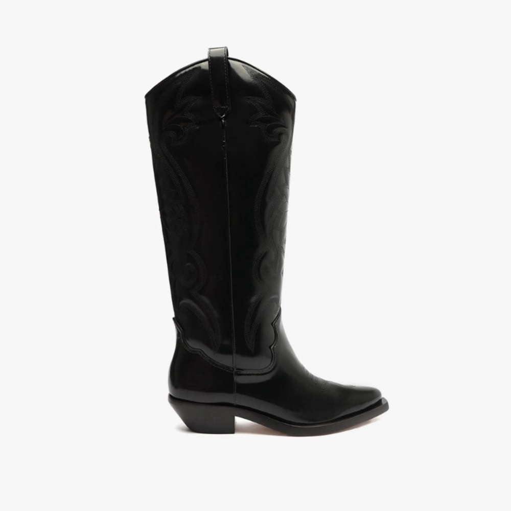 SCHUTZ Size 10 cowboy boots in black leather (worn only once)